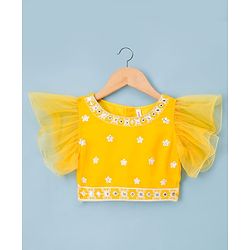 Babyhug Georgette Woven Frill Sleeves Choli Lehenga Set with Dupatta & Embroidery - Yellow