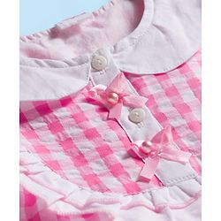 Babyhug Seer Sucker Half Puffed Sleeves Checkered Frock with Strawberry Patch - Pink & White