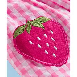 Babyhug Seer Sucker Half Puffed Sleeves Checkered Frock with Strawberry Patch - Pink & White