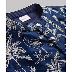 Babyhug Cotton Blend Woven Full Sleeves Kurta Pajama Set Jungle Theme Embroidery - Navy Blue