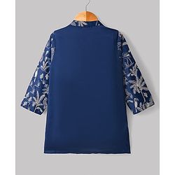 Babyhug Cotton Blend Woven Full Sleeves Kurta Pajama Set Jungle Theme Embroidery - Navy Blue