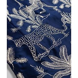 Babyhug Cotton Blend Woven Full Sleeves Kurta Pajama Set Jungle Theme Embroidery - Navy Blue