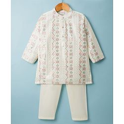 Babyhug Cotton Blend Woven Full Sleeves Kurta Pyjama Set With Sequin Detailing - Pink