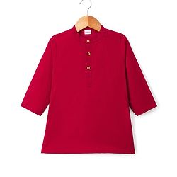 Babyhug Cotton Blend Woven Full Sleeves Kurta Pyjama Set with Embroidered Jacket - Wine