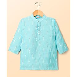 Babyhug Cotton Blend Woven Full Sleeves Kurta Pajama Set with Embroidery & Sequin Detailing - Light Blue