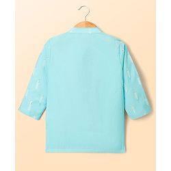 Babyhug Cotton Blend Woven Full Sleeves Kurta Pajama Set with Embroidery & Sequin Detailing - Light Blue