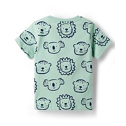 Babyhug Cotton Knit Half Sleeves Animal Printed T-Shirt & Short Co-Ord Night Suit - Sea Green
