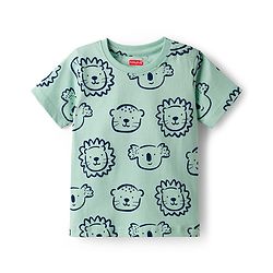 Babyhug Cotton Knit Half Sleeves Animal Printed T-Shirt & Short Co-Ord Night Suit - Sea Green