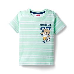 Babyhug Cotton Knit Half Sleeves Striped T-Shirt with Teddy Print - Multicolor