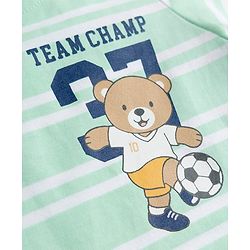Babyhug Cotton Knit Half Sleeves Striped T-Shirt with Teddy Print - Multicolor