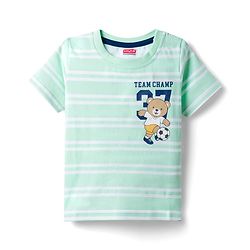 Babyhug Cotton Knit Half Sleeves Striped T-Shirt with Teddy Print - Multicolor