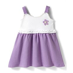 Babyhug Knitted Sleeveless Frock with Floral Applique - Lavender