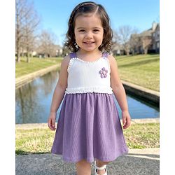 Babyhug Knitted Sleeveless Frock with Floral Applique - Lavender