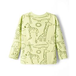 Babyhug Cotton Knit Full Sleeves Animal Printed T-Shirt & Pyjama Co-Ord Night Suit - Green