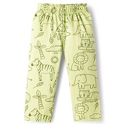 Babyhug Cotton Knit Full Sleeves Animal Printed T-Shirt & Pyjama Co-Ord Night Suit - Green