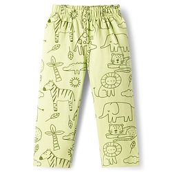 Babyhug Cotton Knit Full Sleeves Animal Printed T-Shirt & Pyjama Co-Ord Night Suit - Green
