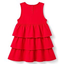 Babyhug 100% Cotton Knit Sleeveless Layered Frock With Lace Detailing - Red