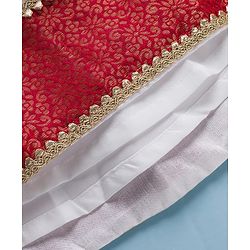 Babyhug Brocade Woven Half Sleeves Floral Printed Pattu Pavda Lehenga Choli Set - Red & White