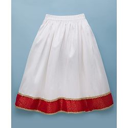 Babyhug Brocade Woven Half Sleeves Floral Printed Pattu Pavda Lehenga Choli Set - Red & White