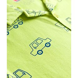 Babyhug Cotton Knit Half Sleeves Vehicle Printed Co-Ord Shirt & Shorts Night Suit - Green