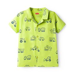 Babyhug Cotton Knit Half Sleeves Vehicle Printed Co-Ord Shirt & Shorts Night Suit - Green