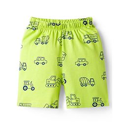 Babyhug Cotton Knit Half Sleeves Vehicle Printed Co-Ord Shirt & Shorts Night Suit - Green
