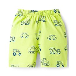 Babyhug Cotton Knit Half Sleeves Vehicle Printed Co-Ord Shirt & Shorts Night Suit - Green