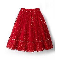 Babyhug Net Woven Sleeveless Lehenga Choli Set with Floral Embroidery & Dupatta - Red