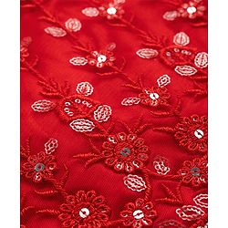 Babyhug Net Woven Sleeveless Lehenga Choli Set with Floral Embroidery & Dupatta - Red