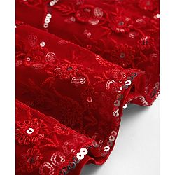 Babyhug Net Woven Sleeveless Lehenga Choli Set with Floral Embroidery & Dupatta - Red