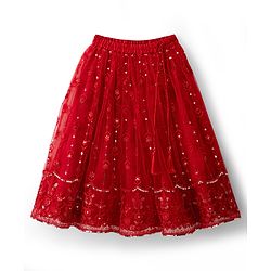 Babyhug Net Woven Sleeveless Lehenga Choli Set with Floral Embroidery & Dupatta - Red