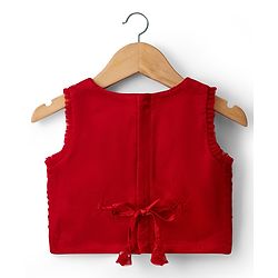 Babyhug Net Woven Sleeveless Lehenga Choli Set with Floral Embroidery & Dupatta - Red