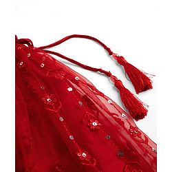 Babyhug Net Woven Sleeveless Lehenga Choli Set with Floral Embroidery & Dupatta - Red