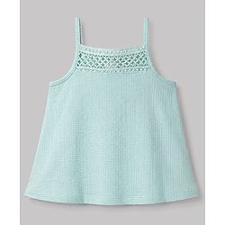 Babyhug 100% Cotton Knit Sleeveless Frock With Floral Embroidery - Light Blue