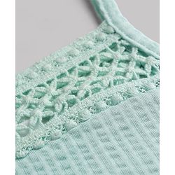 Babyhug 100% Cotton Knit Sleeveless Frock With Floral Embroidery - Light Blue