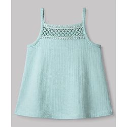 Babyhug 100% Cotton Knit Sleeveless Frock With Floral Embroidery - Light Blue