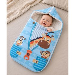 Babyhug Snuggle Buddy Teddy Sleeping Bag with Hood Blue| 100% Cotton Baby Sleep Sack| UltraSoft Bubble Lining| Smooth Zipper Closure| Newborn Essential|Travel Friendly|Carry Nest Mattress| 0-6 Months