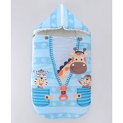 Babyhug Snuggle Buddy Teddy Sleeping Bag with Hood Blue| 100% Cotton Baby Sleep Sack| UltraSoft Bubble Lining| Smooth Zipper Closure| Newborn Essential|Travel Friendly|Carry Nest Mattress| 0-6 Months