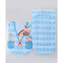 Babyhug Snuggle Buddy Teddy Sleeping Bag with Hood Blue| 100% Cotton Baby Sleep Sack| UltraSoft Bubble Lining| Smooth Zipper Closure| Newborn Essential|Travel Friendly|Carry Nest Mattress| 0-6 Months