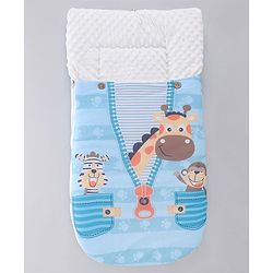 Babyhug Snuggle Buddy Teddy Sleeping Bag with Hood Blue| 100% Cotton Baby Sleep Sack| UltraSoft Bubble Lining| Smooth Zipper Closure| Newborn Essential|Travel Friendly|Carry Nest Mattress| 0-6 Months