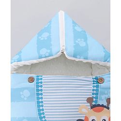 Babyhug Snuggle Buddy Teddy Sleeping Bag with Hood Blue| 100% Cotton Baby Sleep Sack| UltraSoft Bubble Lining| Smooth Zipper Closure| Newborn Essential|Travel Friendly|Carry Nest Mattress| 0-6 Months
