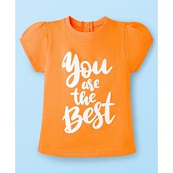 Babyhug Cotton Knit Half Sleeves Text & Floral Printed Capri Night Suit Set - Orange