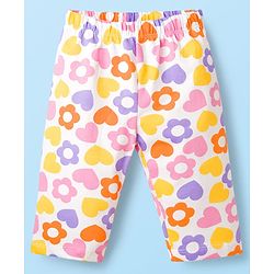 Babyhug Cotton Knit Half Sleeves Text & Floral Printed Capri Night Suit Set - Orange