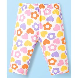Babyhug Cotton Knit Half Sleeves Text & Floral Printed Capri Night Suit Set - Orange