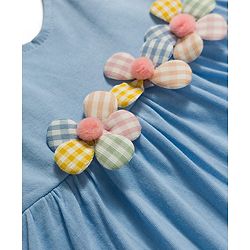 Babyhug Cotton Knit One Piece Dresses/Frocks Sleeveless with Gingham Flower Applique Blue 3-6 Months