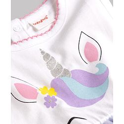 Babyhug Mesh Knit Sleeveless Unicorn Glitter Printed Frock - White