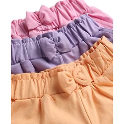 Babyhug Cotton Knit Mid Thigh Butterfly Printed Shorts With Bow Applique Pack Of 3 - Multicolor