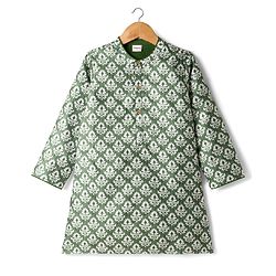 Babyhug Cotton Woven Full Sleeves Floral Print & Embroidered Kurta Pyjama Set - Green