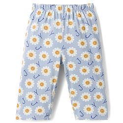 Babyhug Cotton Knit Frill Sleeves Floral Printed T-Shirt & Capri Night Suit - Light Blue