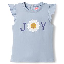 Babyhug Cotton Knit Frill Sleeves Floral Printed T-Shirt & Capri Night Suit - Light Blue